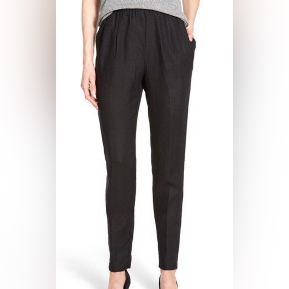 Eileen Fisher slouchy black linen pants L NWT